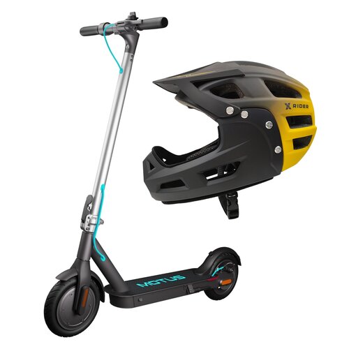 Hulajnoga elektryczna MOTUS Scooty 8.5 Lite 19km 250W 8.5" Szary + Kask XRIDER XR00FH01 Czarno-żółty Full Face MTB z odkręcaną szczęką (rozmiar L)