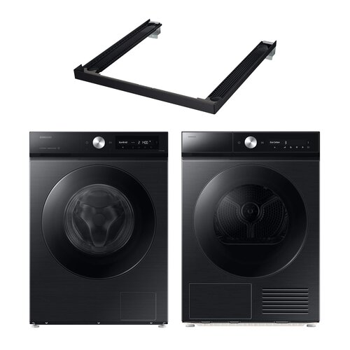 Pralka SAMSUNG BESPOKE AI WW11DB7B94GB EcoBubble 11kg 1400 obr Autodozowanie StayClean + Suszarka SAMSUNG BESPOKE AI DV90DB8845GBU4 z pompą ciepła + Łącznik SAMSUNG SKK-SSV Czarny