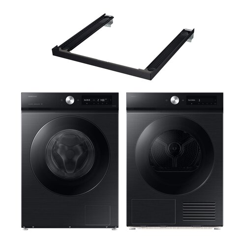 Pralka SAMSUNG BESPOKE AI WW11DB7B94GB EcoBubble 11kg 1400 obr Autodozowanie StayClean + Suszarka SAMSUNG BESPOKE AI DV90DB7845GB z pompą ciepła + Łącznik SAMSUNG SKK-SSV Czarny