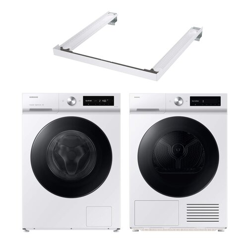 Pralka SAMSUNG BESPOKE AI WW11DB7B34GW EcoBubble 11kg 1400 obr StayClean + Suszarka SAMSUNG BESPOKE AI DV90DB7845GWU4 z pompą ciepła + Łącznik SAMSUNG SKK-SSW Biały