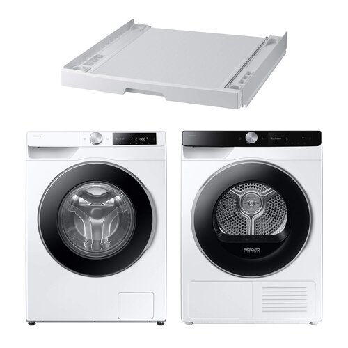 Pralka SAMSUNG WW11DG6B25LEU4 AI Energy EcoBubble A SpaceMax 11kg 1400 obr + Suszarka SAMSUNG AI DV90DG6845LKU4 z pompą ciepła + Łącznik SAMSUNG SKK-UDW