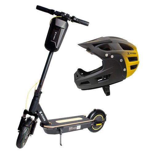 Hulajnoga elektryczna XRIDER M10 Pro 70km 500W 2 amortyzatory 10" Czarny + Kask rowerowy XRIDER XR00FH01 Czarno-żółty MTB (rozmiar L)