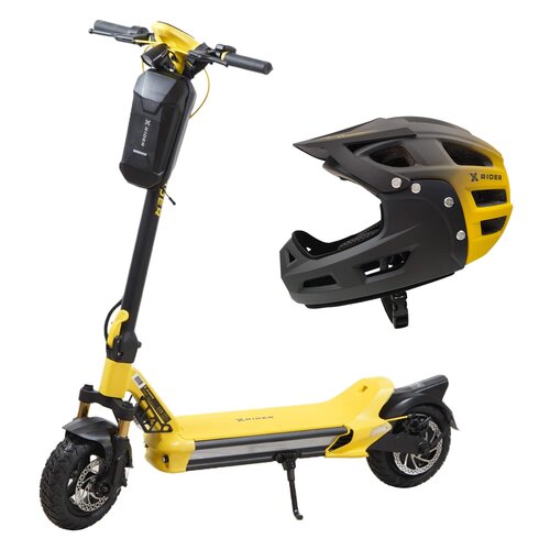 Hulajnoga elektryczna XRIDER MX10 Max 85km 800W 2 amortyzatory 10" Żółty + Kask rowerowy XRIDER XR00KFH01 Czarno-żółty MTB (rozmiar S)