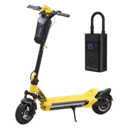 Hulajnoga elektryczna XRIDER MX10 Max 85km 800W 2 amortyzatory 10" Żółty + Pompka rowerowa XRIDER z funkcją powerbank XR00AP01