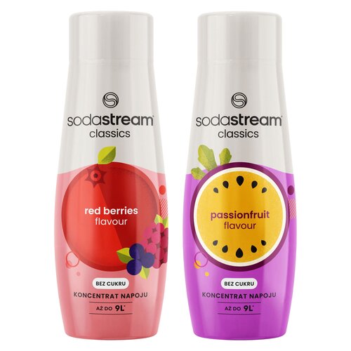 Syrop do saturatorów SODASTREAM Czerwone owoce leśne 440 ml bez cukru + Syrop do saturatorów SODASTREAM Marakuja 440 ml bez cukru