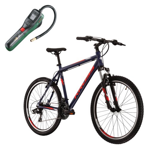 Rower górski MTB KROSS Hexagon 1.0 M21 26 cali męski Granatowo-czerwony + Pompka rowerowa BOSCH EasyPump 0603947000
