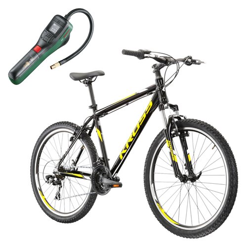 Rower górski MTB KROSS Hexagon 1.0 M21 26 cali męski Czarno-żółty + Pompka rowerowa BOSCH EasyPump 0603947000
