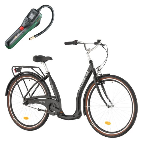 Rower miejski INDIANA Moena S3B 28 cali Czarny + Pompka rowerowa BOSCH EasyPump 0603947000