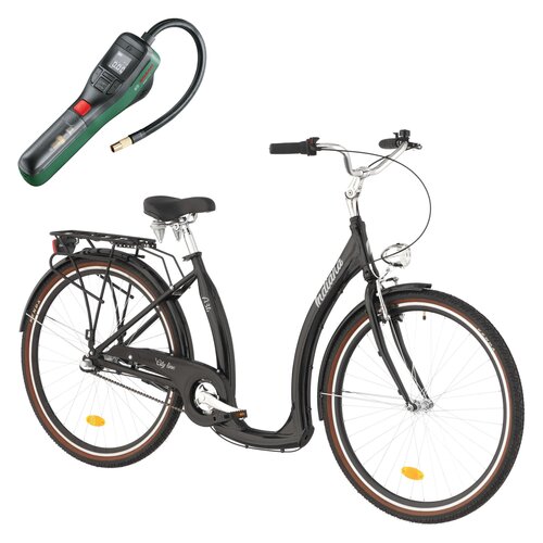 Rower miejski INDIANA Moena A3B 28 cali Czarny + Pompka rowerowa BOSCH EasyPump 0603947000