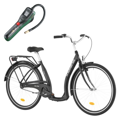 Rower miejski INDIANA Moena S1B 28 cali Czarny + Pompka rowerowa BOSCH EasyPump 0603947000