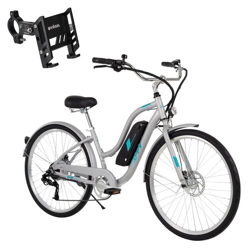 Rower elektryczny HUFFY Everett Plus 27.5 cala Srebrny + Uchwyt na telefon do roweru VÖGEL VUC601
