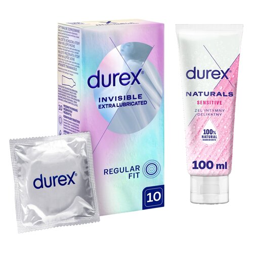 Prezerwatywy DUREX Invisible Extra Lubricated (10 szt.) + Żel intymny DUREX Sensitive 100 ml