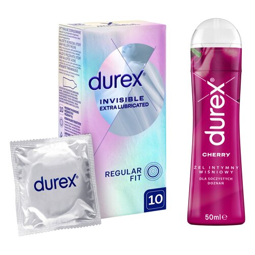 Prezerwatywy DUREX Invisible Extra Lubricated (10 szt.) + Żel intymny DUREX Wiśniowy 50 ml