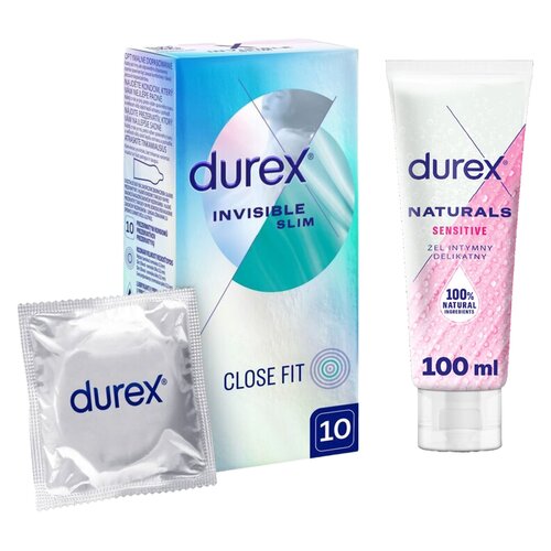 Prezerwatywy DUREX Invisible Slim Close Fit (10 szt.) + Żel intymny DUREX Sensitive 100 ml