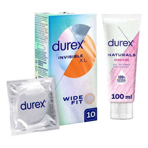 Prezerwatywy DUREX Invisible XL Wide Fit (10 szt.) + Żel intymny DUREX Sensitive 100 ml