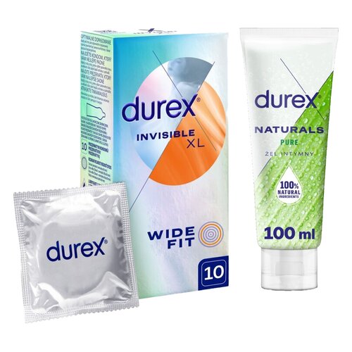 Prezerwatywy DUREX Invisible XL Wide Fit (10 szt.) + Żel intymny DUREX Naturals Pure 100 ml