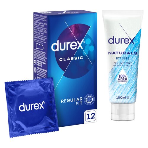 Prezerwatywa DUREX Classic (12 szt.) + Żel intymny DUREX Naturals Hyaluro 100 ml