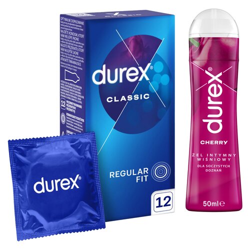 Prezerwatywa DUREX Classic (12 szt.) + Żel intymny DUREX Wiśniowy 50 ml