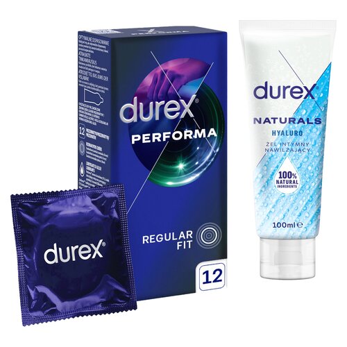 Prezerwatywa DUREX Performa (12 szt.) + Żel intymny DUREX Naturals Hyaluro 100 ml