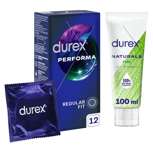 Prezerwatywa DUREX Performa (12 szt.) + Żel intymny DUREX Naturals Pure 100 ml