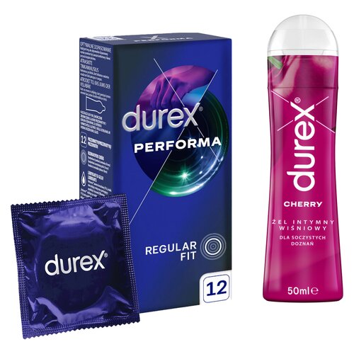 Prezerwatywa DUREX Performa (12 szt.) + Żel intymny DUREX Wiśniowy 50 ml