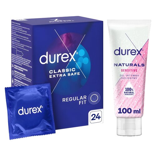 Prezerwatywa DUREX Classic Extra Safe (24 szt.) + Żel intymny DUREX Sensitive 100 ml