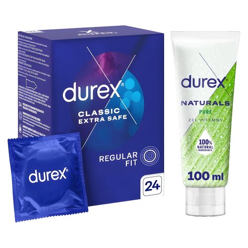 Prezerwatywa DUREX Classic Extra Safe (24 szt.) + Żel intymny DUREX Naturals Pure 100 ml