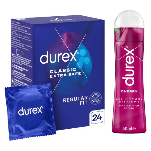 Prezerwatywa DUREX Classic Extra Safe (24 szt.) + Żel intymny DUREX Wiśniowy 50 ml