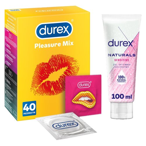 Prezerwatywa DUREX Pleasure Mix (40 szt.) + Żel intymny DUREX Sensitive 100 ml