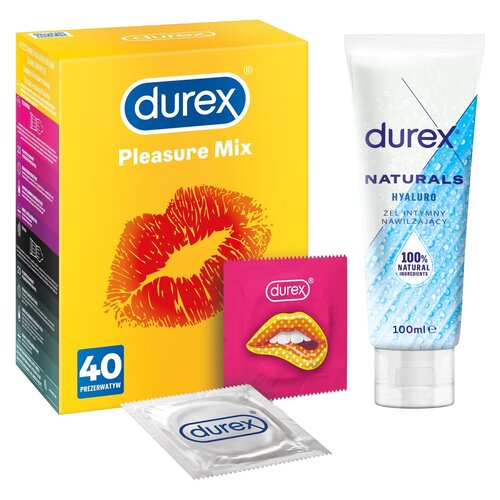 Prezerwatywa DUREX Pleasure Mix (40 szt.) + Żel intymny DUREX Naturals Hyaluro 100 ml