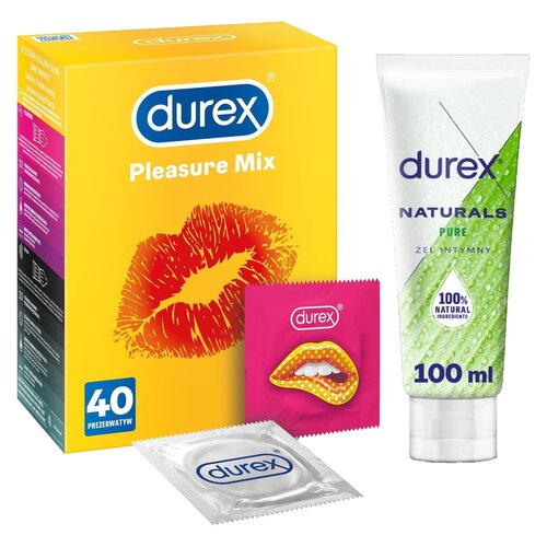 Prezerwatywa DUREX Pleasure Mix (40 szt.) + Żel intymny DUREX Naturals Pure 100 ml