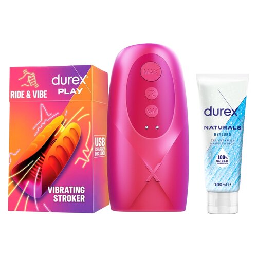 Wibrujący masturbator DUREX Play Ride & Vibe + Żel intymny DUREX Naturals Hyaluro 100 ml