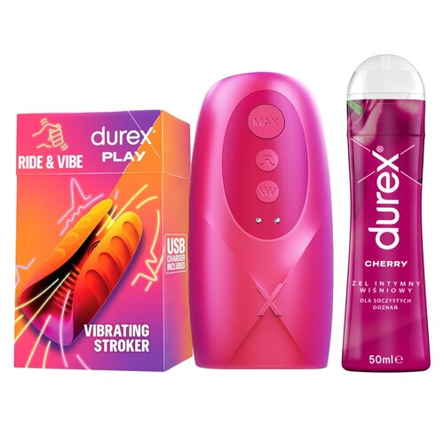 Wibrujący masturbator DUREX Play Ride & Vibe + Żel intymny DUREX Wiśniowy 50 ml