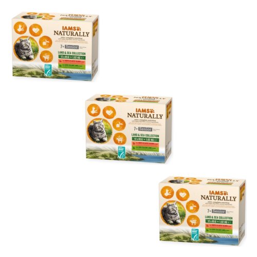 Karma dla kota IAMS Naturally Senior Land & Sea (36 x 85 g)