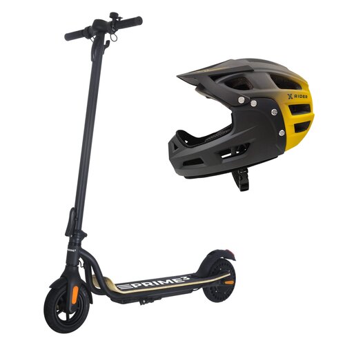 Hulajnoga elektryczna PRIME3 EES23 15km 250W 8" Czarny + Kask rowerowy XRIDER XR00FH01 Czarno-żółty MTB (rozmiar L)