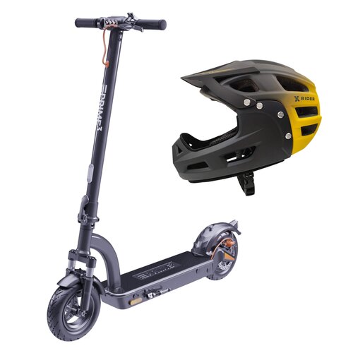 Hulajnoga elektryczna PRIME3 EES82 40km 350W Amortyzacja 10" Czarny + Kask rowerowy XRIDER XR00FH01 Czarno-żółty MTB (rozmiar L)