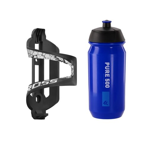 Koszyk na bidon KROSS Sport Sidepull + Bidon KROSS Pure 500ml Niebieski