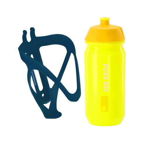 Koszyk na bidon KROSS Grid 2.0 Jasnoniebieski + Bidon KROSS Pure 500ml Żółty