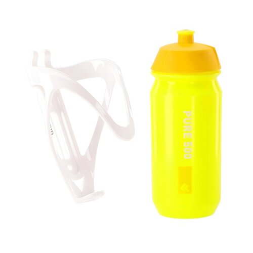 Koszyk na bidon KROSS Grid Biały + Bidon KROSS Pure 500ml Żółty