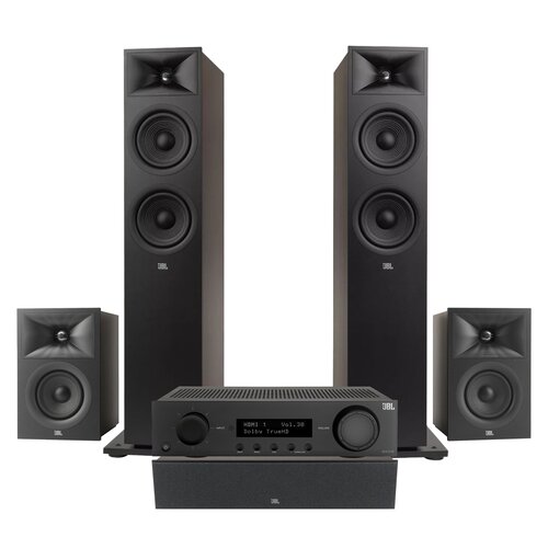 Amplituner JBL MA310 Czarny + Kolumny głośnikowe JBL Stage 2 260F Czarny (2 szt.) + Kolumna głośnikowa JBL Stage 2 240 B Czarny (2 szt.) + Głośnik centralny JBL Stage 2 245C Czarny (1 szt.)