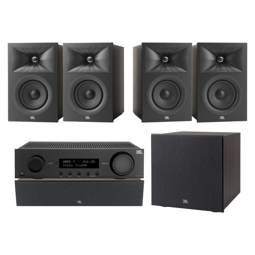 Amplituner JBL MA310 Czarny + Kolumna głośnikowa JBL Stage 2 240 B Czarny (4 szt.) + Głośnik centralny JBL Stage 2 245C Czarny (1 szt.) + Subwoofer JBL Stage 2 200 P Czarny