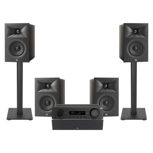 Amplituner JBL MA310 Czarny + Kolumna głośnikowa JBL Stage 2 240 B Czarny (4 szt.) + Głośnik centralny JBL Stage 2 245C Czarny (1 szt.) + Stojaki do głośników JBL Stage FS Czarny (2 szt.)