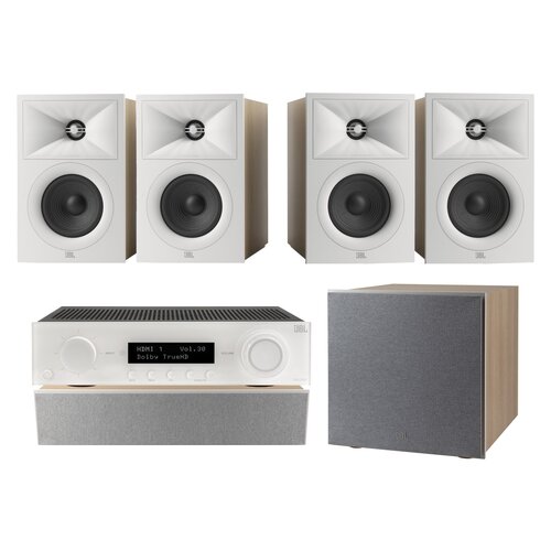 Amplituner JBL MA310 Biały + Kolumna głośnikowa JBL Stage 2 240 B Biały (4 szt.) + Głośnik centralny JBL Stage 2 245C Biały (1 szt.) + Subwoofer JBL Stage 2 200 P Biały