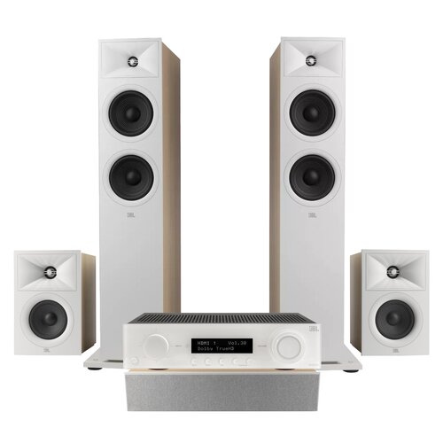 Amplituner JBL MA510 Biały + Kolumny głośnikowe JBL Stage 2 260F Biały (2 szt.) + Kolumna głośnikowa JBL Stage 2 240 B Biały (2 szt.) + Głośnik centralny JBL Stage 2 245C Biały (1 szt.)