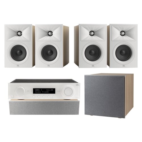 Amplituner JBL MA510 Biały + Kolumna głośnikowa JBL Stage 2 240 B Biały (4 szt.) + Głośnik centralny JBL Stage 2 245C Biały (1 szt.) + Subwoofer JBL Stage 2 200 P Biały