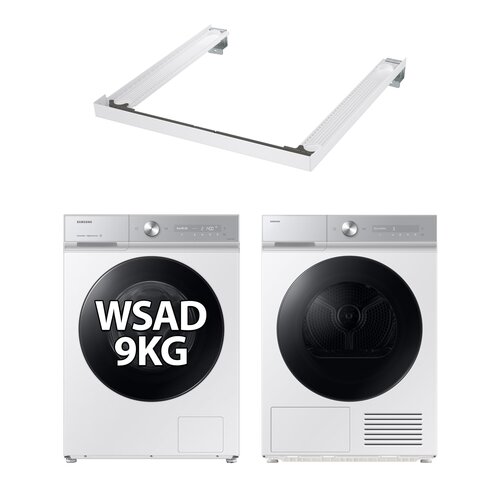 Pralka SAMSUNG WW90DB8U95GHU4 AI Control EcoBubble A 9kg 1400 obr Autodozowanie + Suszarka SAMSUNG BESPOKE AI DV90DB8845GHU4 z pompą ciepła + Łącznik SAMSUNG SKK-SSW Biały