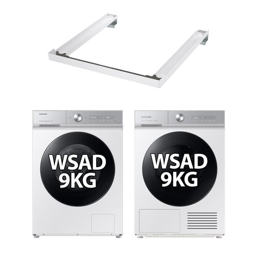 Pralka SAMSUNG WW90DB8U95GHU4 AI Control EcoBubble A 9kg 1400 obr Autodozowanie + Suszarka SAMSUNG AI DV90BB9445GHS6 + Łącznik SAMSUNG SKK-SSW Biały
