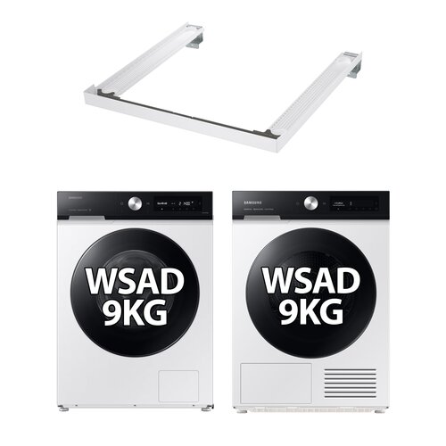 Pralka SAMSUNG BESPOKE WW90DB7U94GEU4 9kg 1400 obr EcoBubble Autodozowanie + Suszarka SAMSUNG BESPOKE AI DV90BB7445GE + Łącznik SAMSUNG SKK-SSW Biały