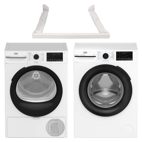 Suszarka slim BEKO b300 XBM3T68239W  z pompą ciepła 8kg EcoGentle Prosmart Steam Cure + Pralka BEKO b300 XBM3WFU47215W EnergySpin SteamCure kl.A 7kg 1200 obr. + Łącznik BEKO SLIM PSKS