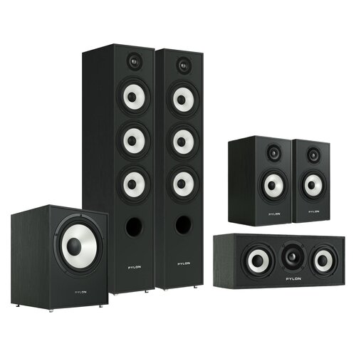Kolumna głośnikowa PYLON AUDIO Pearl 27 Czarny jesion (2 szt.) + Kolumny głośnikowe PYLON AUDIO Pearl Monitor Czarny jesion (2 szt.) + Głośnik centralny PYLON AUDIO Pearl Center Czarny jesion (1 szt.) + Subwoofer PYLON AUDIO Pearl Sub Czarny jesion